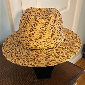 Woven Straw Hat with Beaded Band- worn once